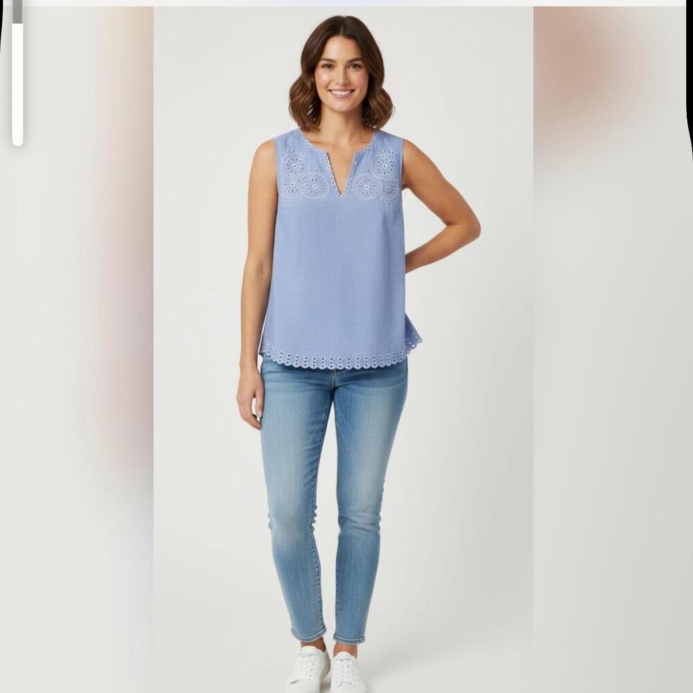 J. Crew Sleeveless Embroidered Chambray Top Womens Size: 6T NWT